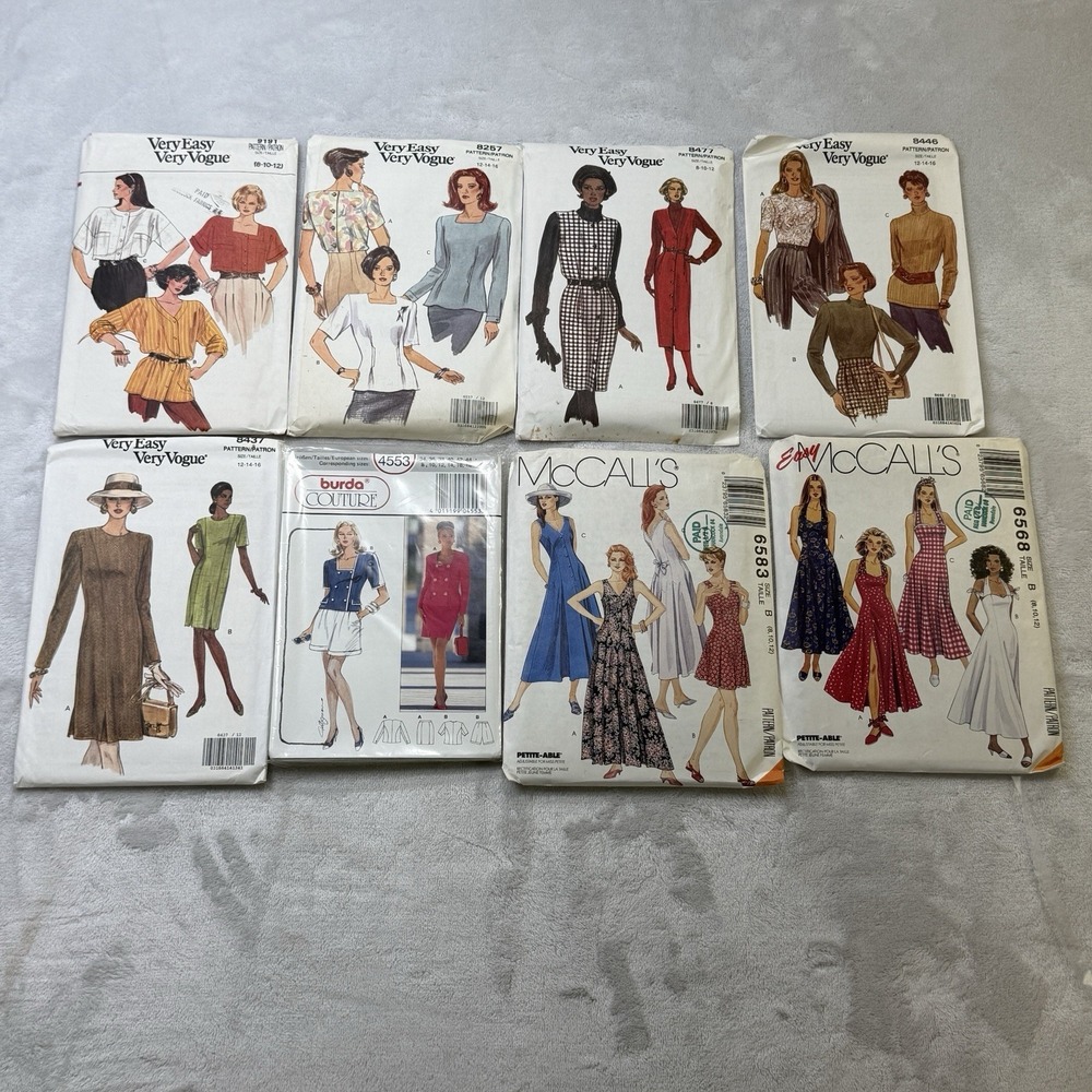 Vintage Sewing Pattern Lot 8 Vogue McCalls Burda Dresses Blouses 80s‎ 90s
